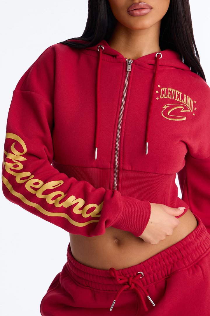 NBA Cleveland Cavaliers Cropped Fleece Full Zip Hoodie - Wine