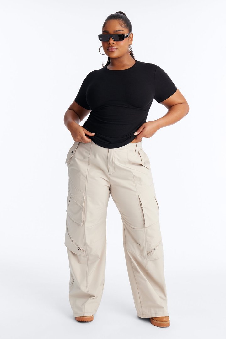 Don't Call Me Windbreaker Wide Leg Cargo Pant 33 - Stone