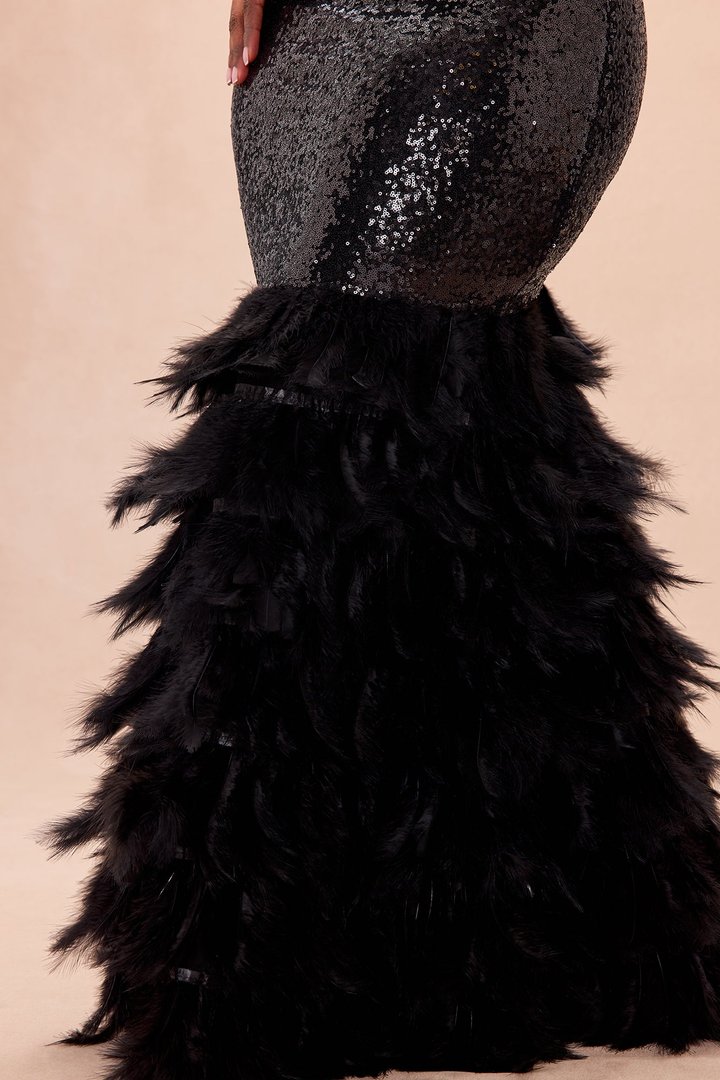 Julianne Feather Sequin Maxi Dress - Black