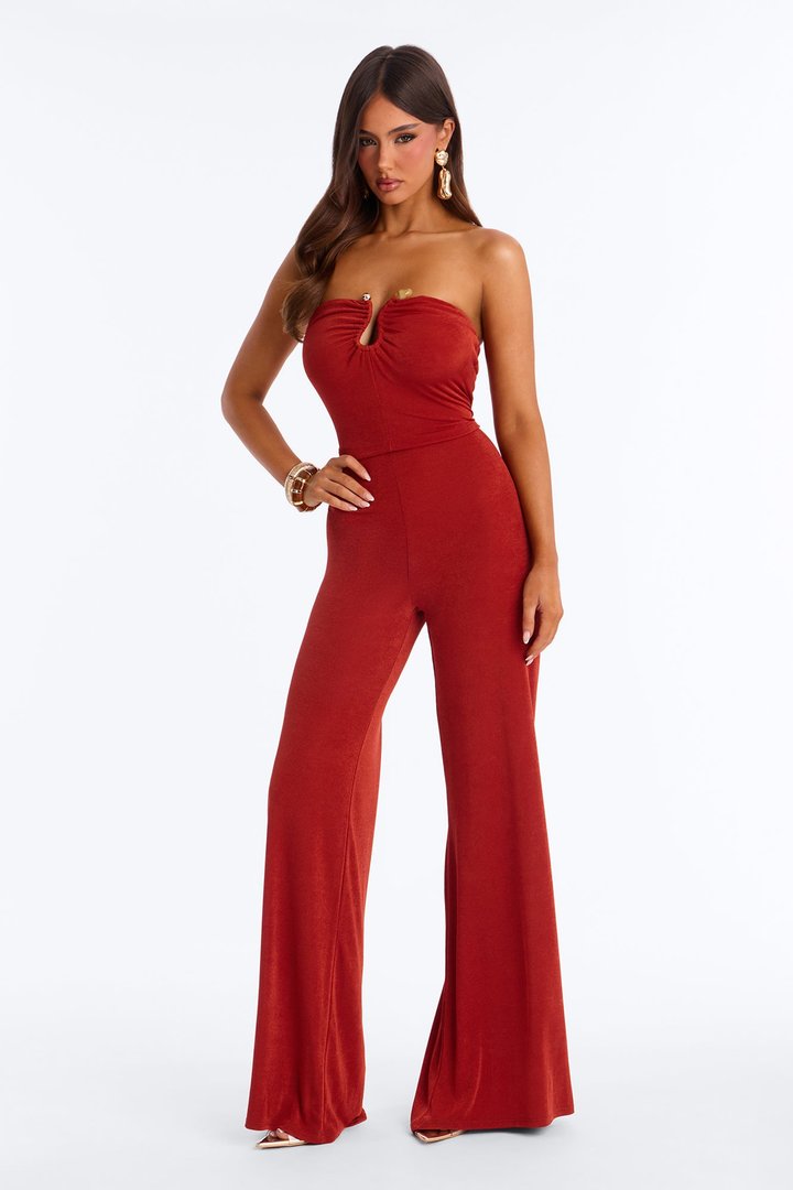 Kenna Strapless Wide Leg Jumpsuit - Rust