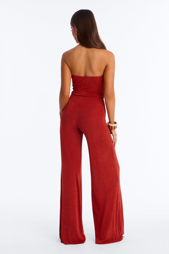 Kenna Strapless Wide Leg Jumpsuit - Rust