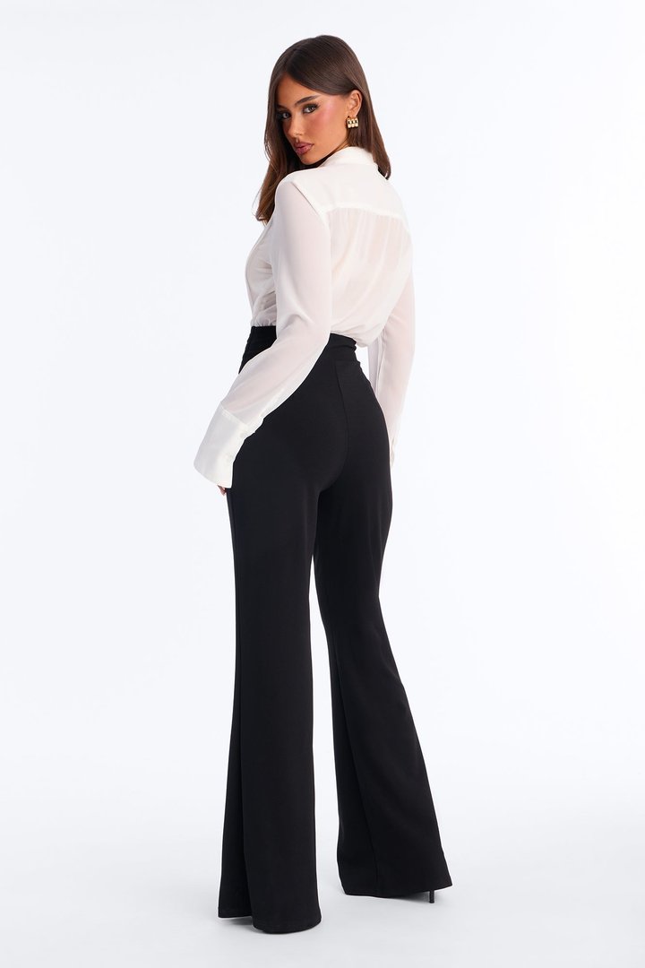 Lola Semi Sheer Long Sleeve Jumpsuit - White/Black