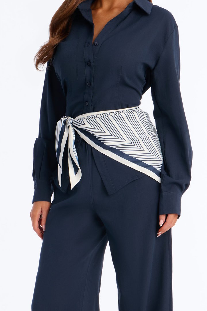 Sabrina Scarf 3 Piece Pant Set - Navy