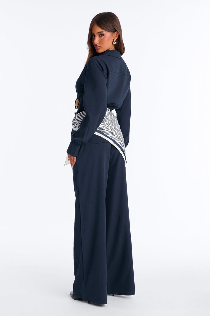 Sabrina Scarf 3 Piece Pant Set - Navy