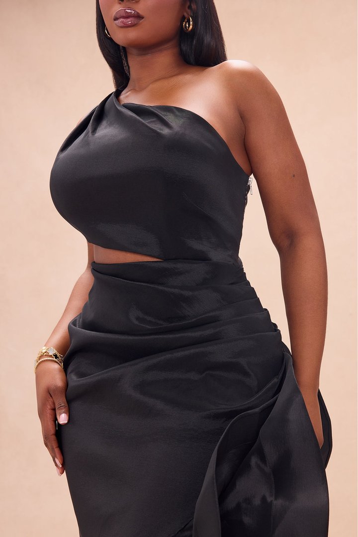 Sienna Ruffle Taffeta Maxi Dress - Black