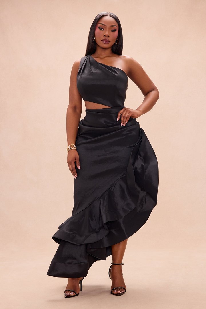 Sienna Ruffle Taffeta Maxi Dress - Black