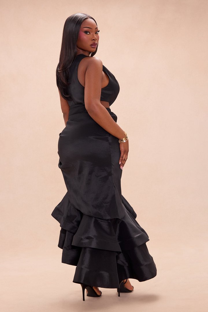 Sienna Ruffle Taffeta Maxi Dress - Black