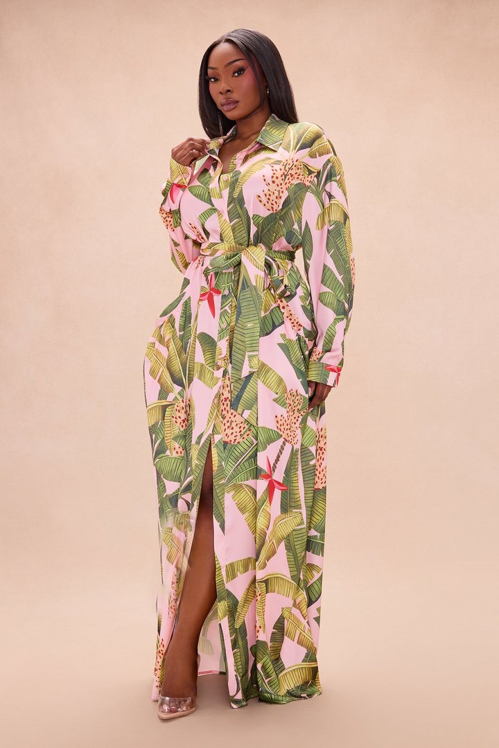 Getaway Vibe Satin Maxi Dress - Pink/combo