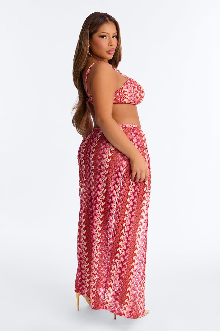 Jazzlyn Abstract 3 Piece Bikini Skirt Set - Pink/combo