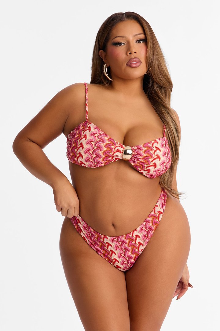 Jazzlyn Abstract 3 Piece Bikini Skirt Set - Pink/combo