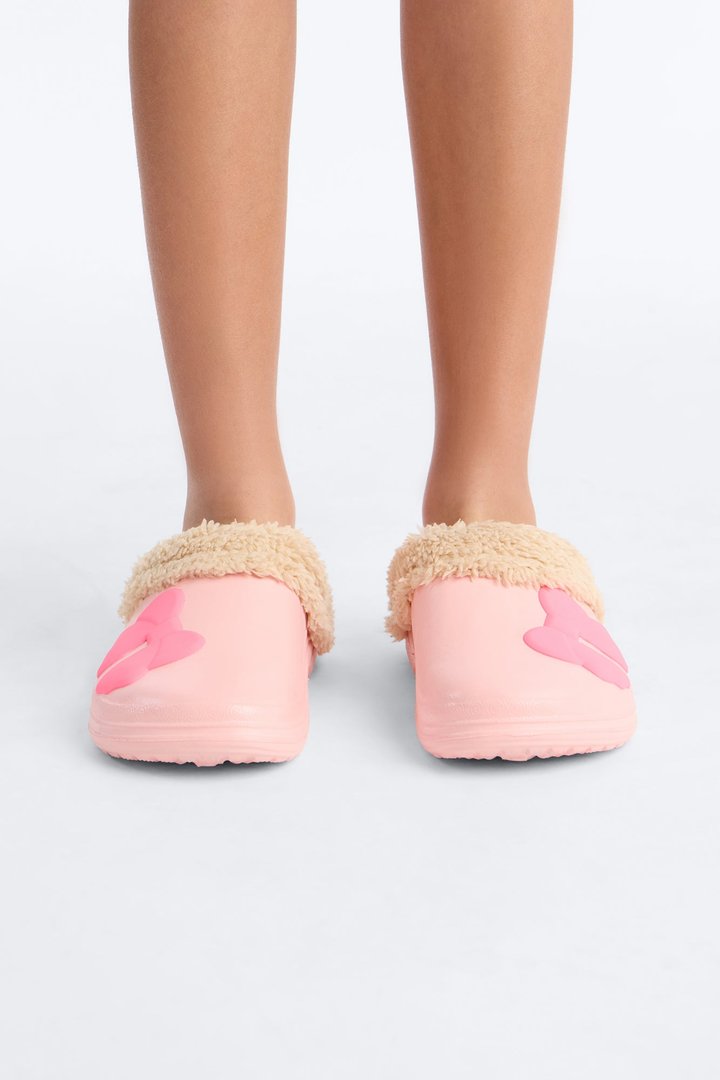 Mini Cozy Bow Fur Lined Slipper - Light Pink