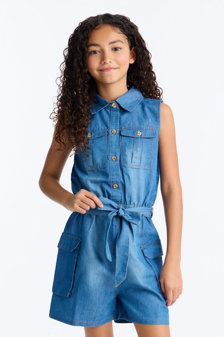 Mini On That Vibe Sleeveless Denim Romper - Medium Wash
