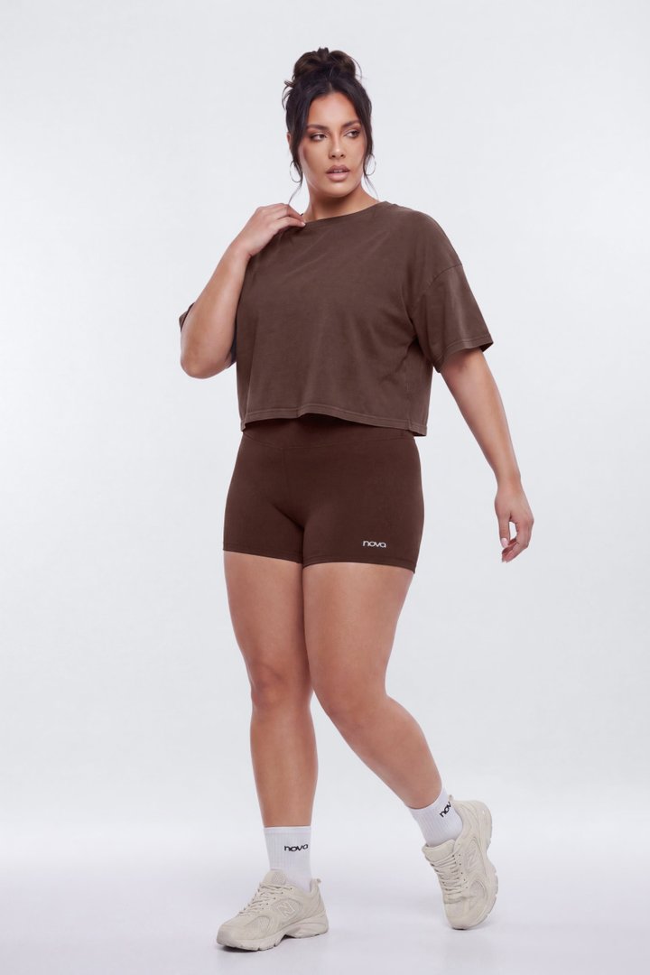 Cotton Jersey Boxy Short Sleeve Top - Brown