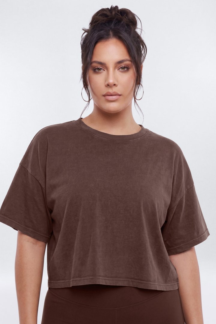 Cotton Jersey Boxy Short Sleeve Top - Brown