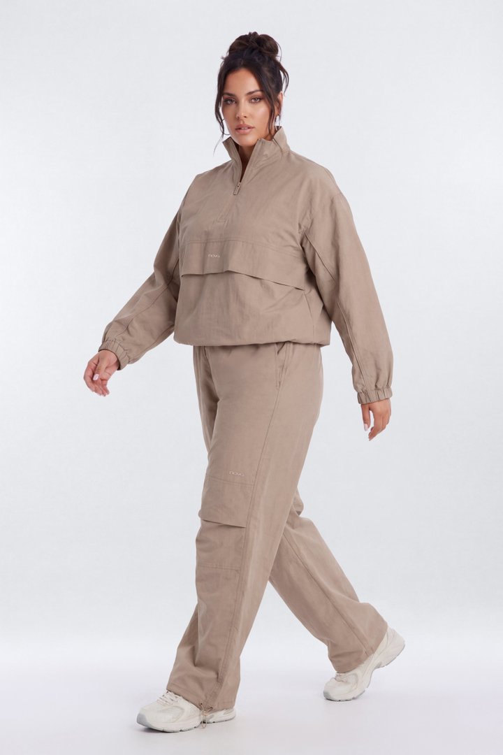 CoreNylon Mock Neck Half Zip Track Jacket - Taupe