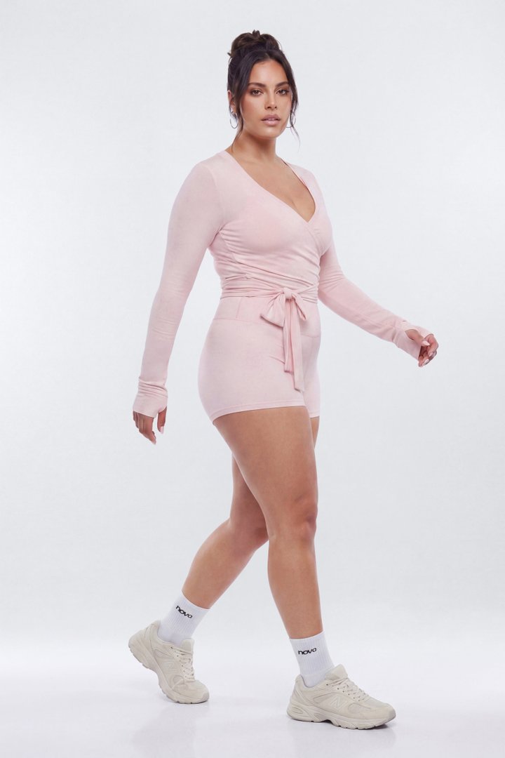 Soft Jersey Surplice Wrap Top - Pink
