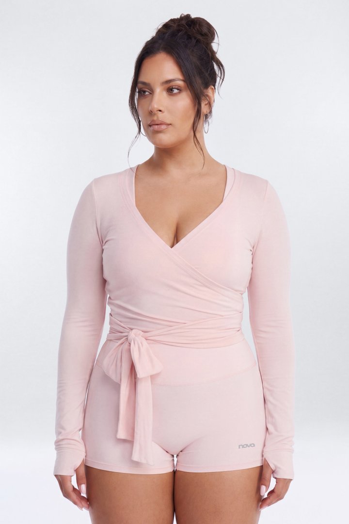 Soft Jersey Surplice Wrap Top - Pink