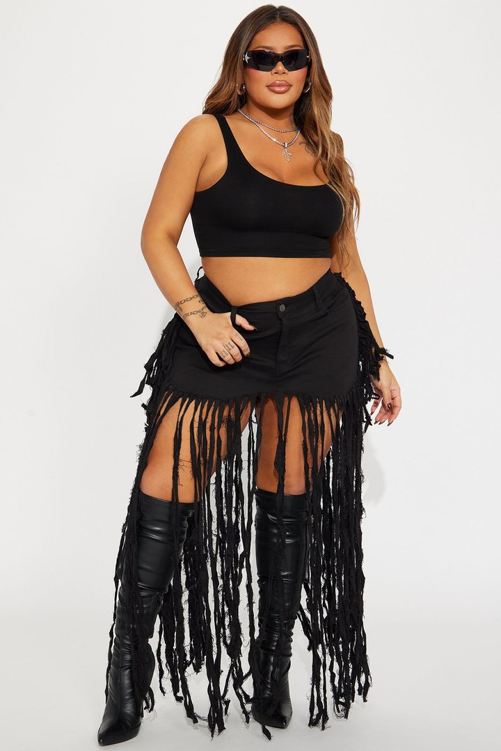 Dance the Night Away Fringed Maxi Skirt - Black