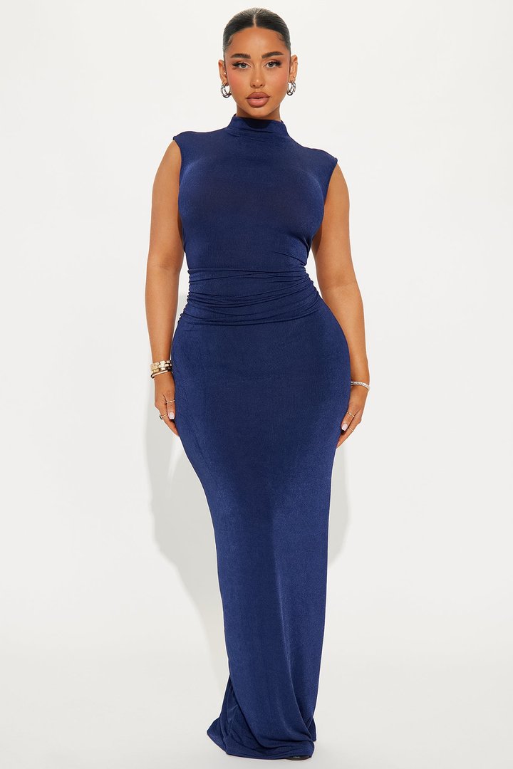 Ella Mock Neck Maxi Dress - Navy