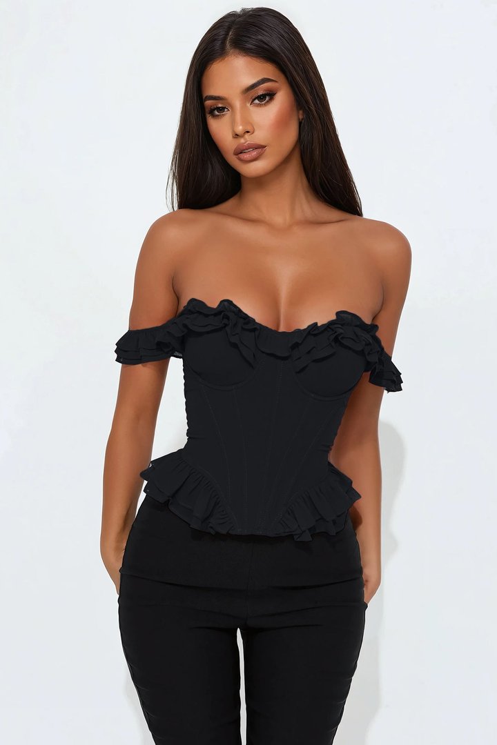 Sunnie Ruffle Corset Top - Black