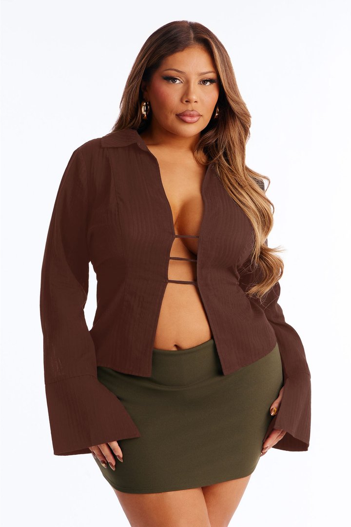 Ophelia Bell Sleeve Blouse Top - Chocolate