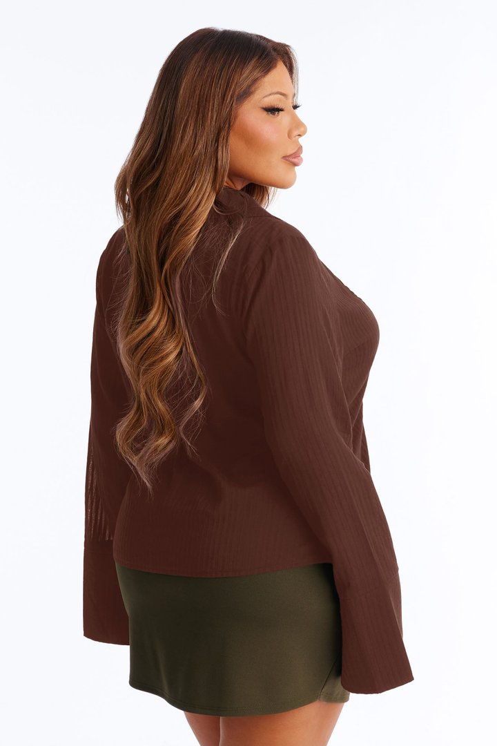 Ophelia Bell Sleeve Blouse Top - Chocolate