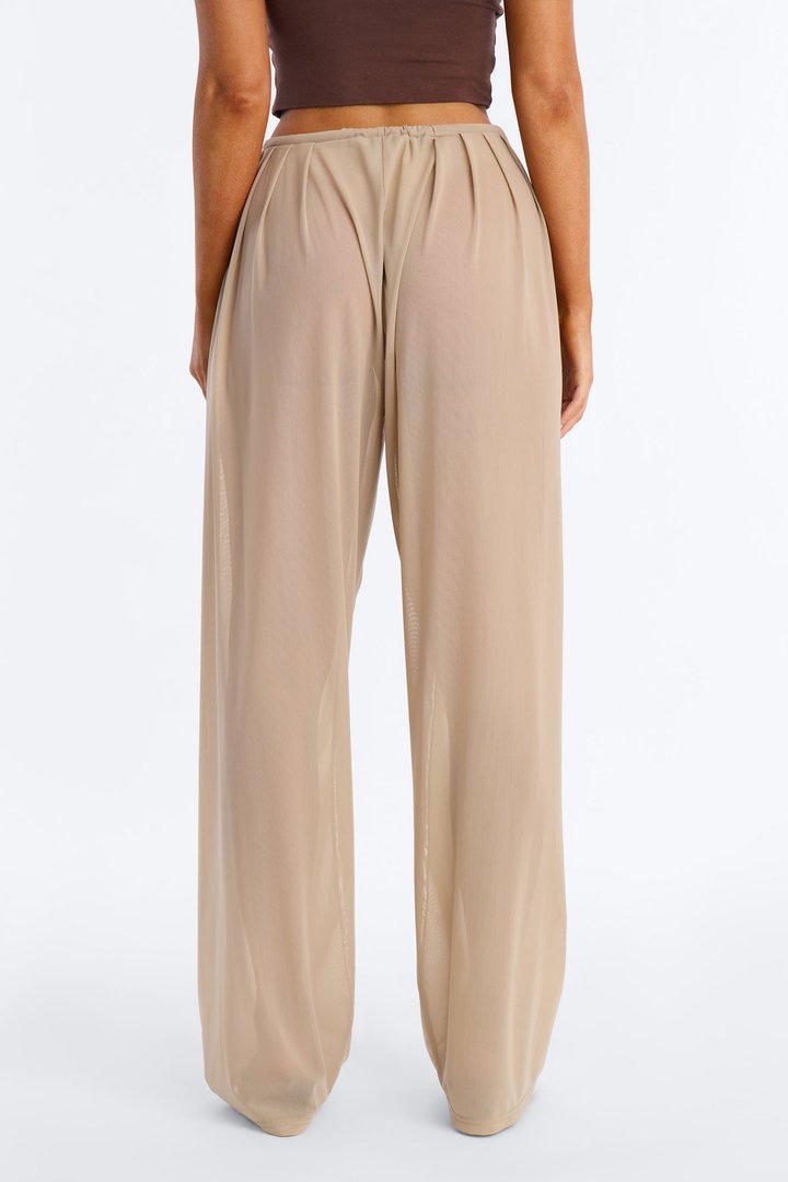 Staying In Mesh Pleated Wide Leg Pant - Taupe