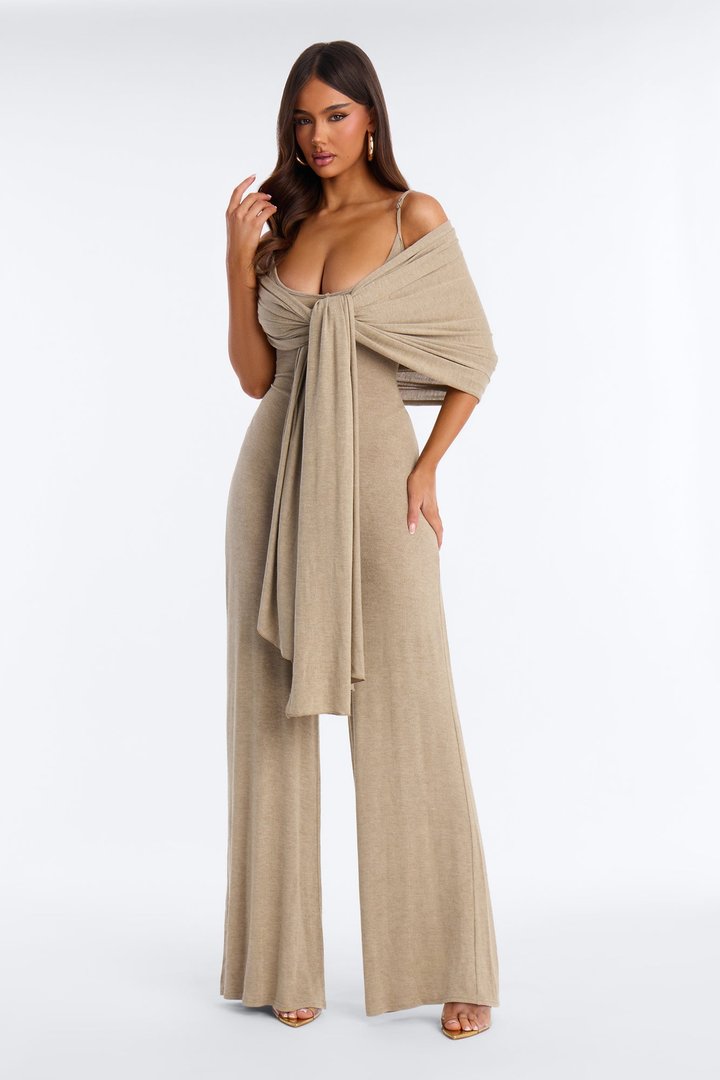 Harlowe 2 Piece Knit Wrap Jumpsuit Set - Olive