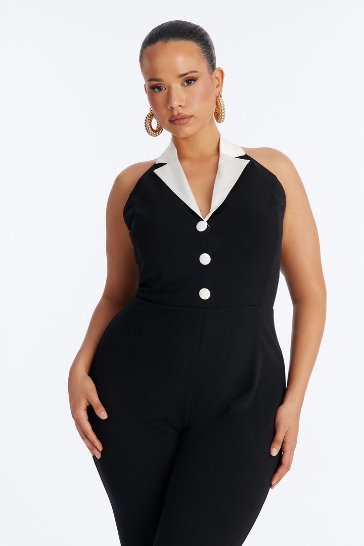 Ekin Collar Flare Leg Jumpsuit - Black