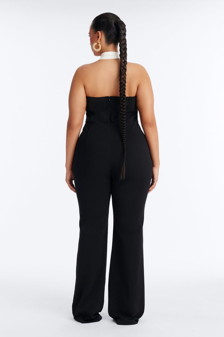 Ekin Collar Flare Leg Jumpsuit - Black