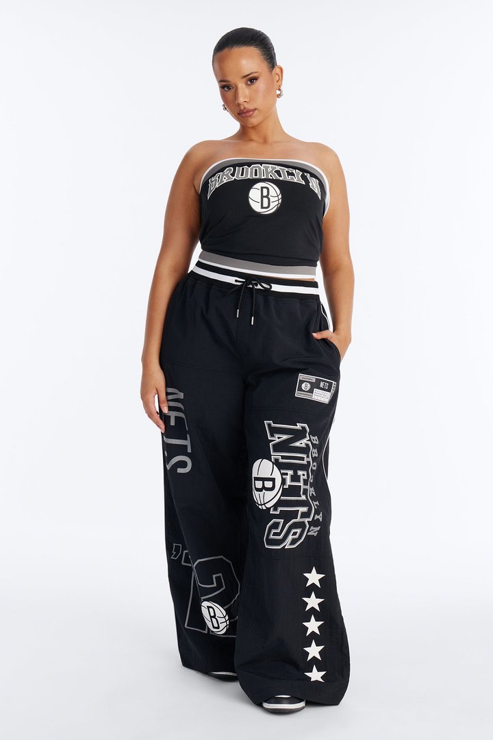 NBA Brooklyn Nets Patchwork Cargo Wide Leg Pant - Black