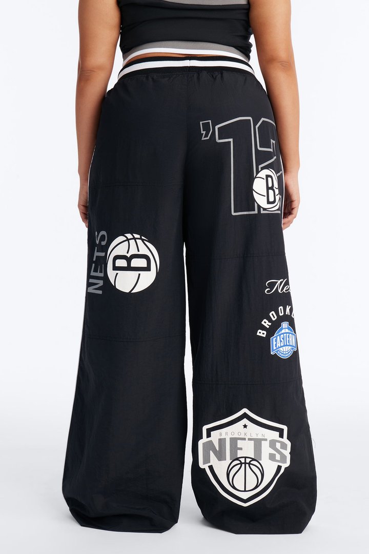 NBA Brooklyn Nets Patchwork Cargo Wide Leg Pant - Black