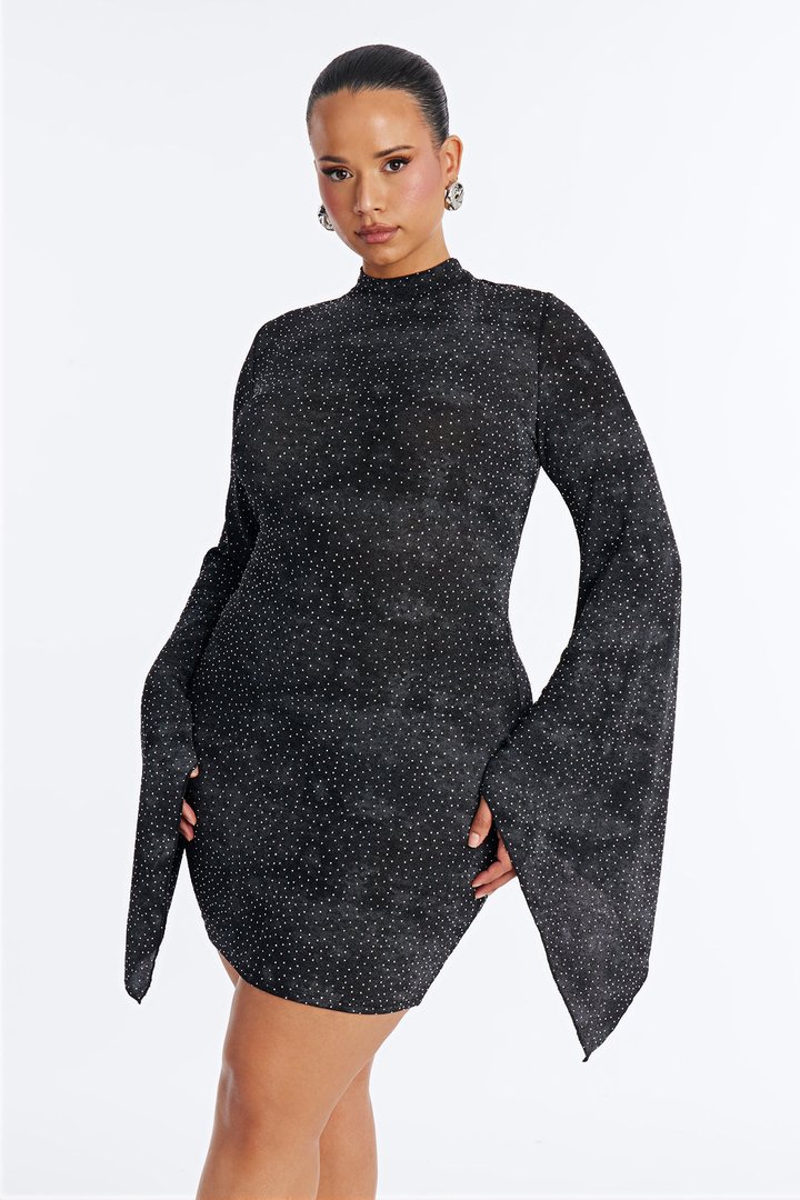 Nia Embellished Metallic Mini Dress - Charcoal