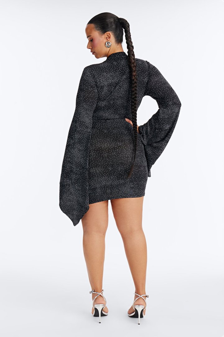 Nia Embellished Metallic Mini Dress - Charcoal