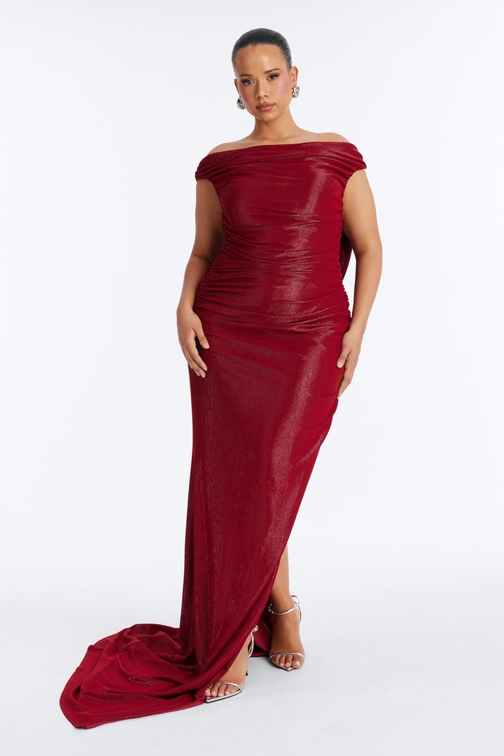 Janelle Hooded Metallic Maxi Dress - Red