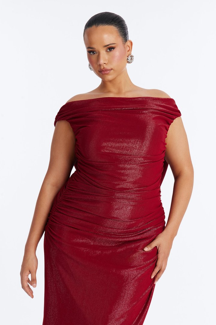 Janelle Hooded Metallic Maxi Dress - Red