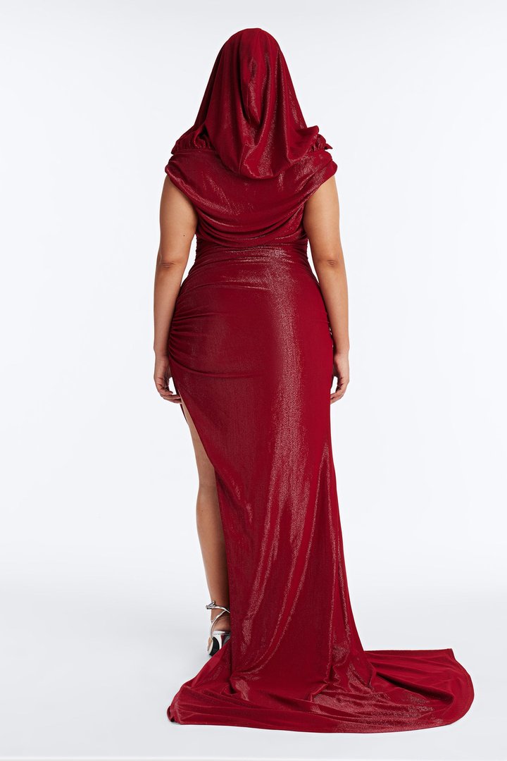 Janelle Hooded Metallic Maxi Dress - Red