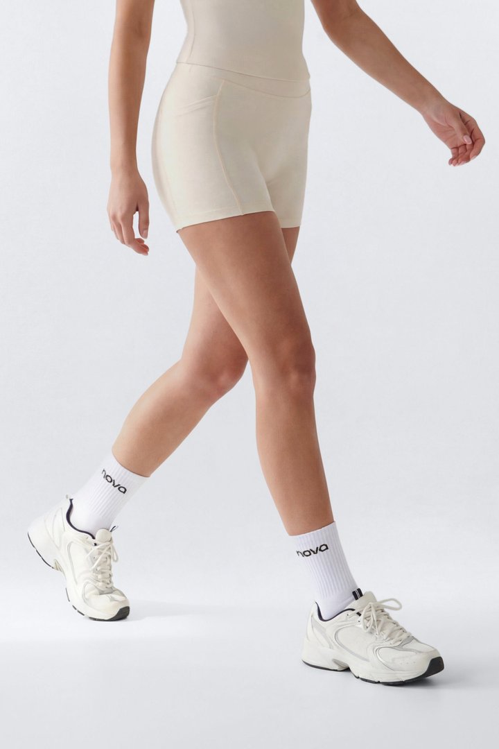 CloudForm™ High Waist 5″ Side Pocket Biker Short - Beige