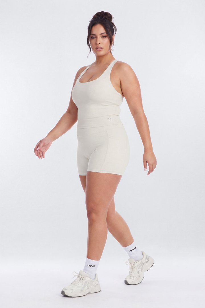 CloudForm™ High Waist 5″ Side Pocket Biker Short - Beige