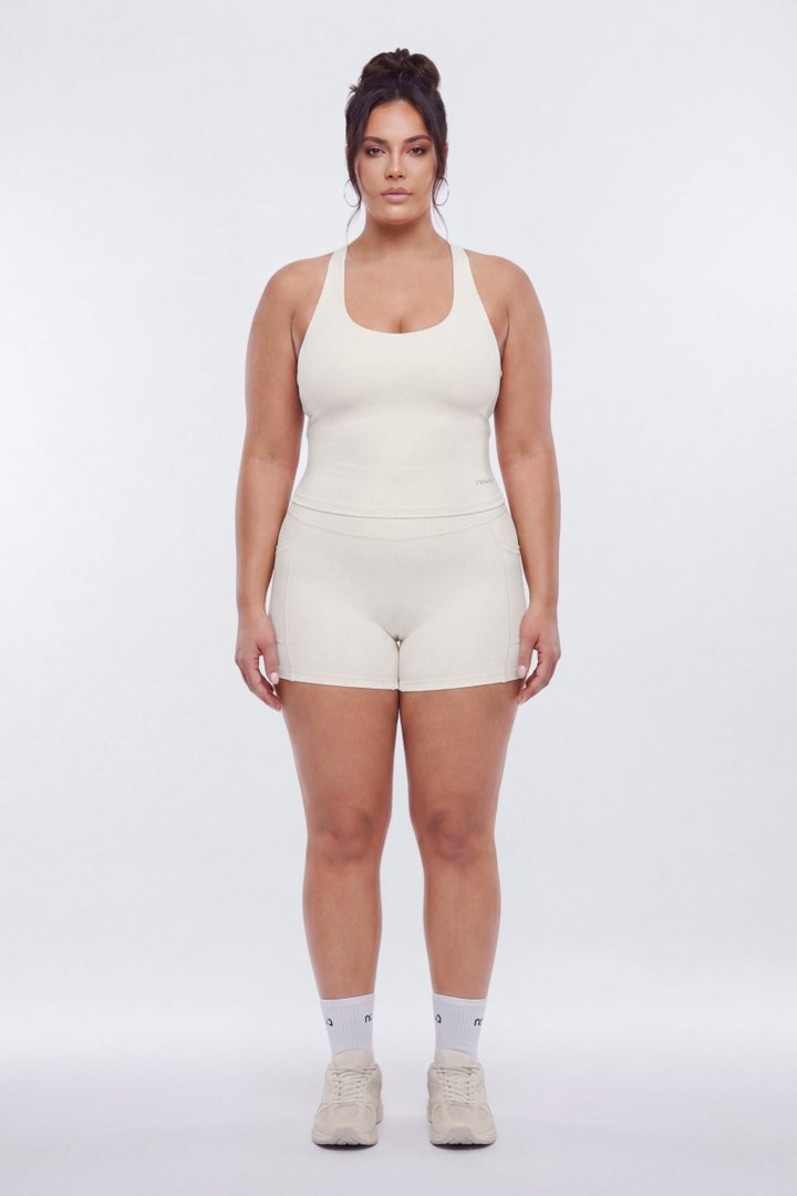 CloudForm™ High Waist 5″ Side Pocket Biker Short - Beige