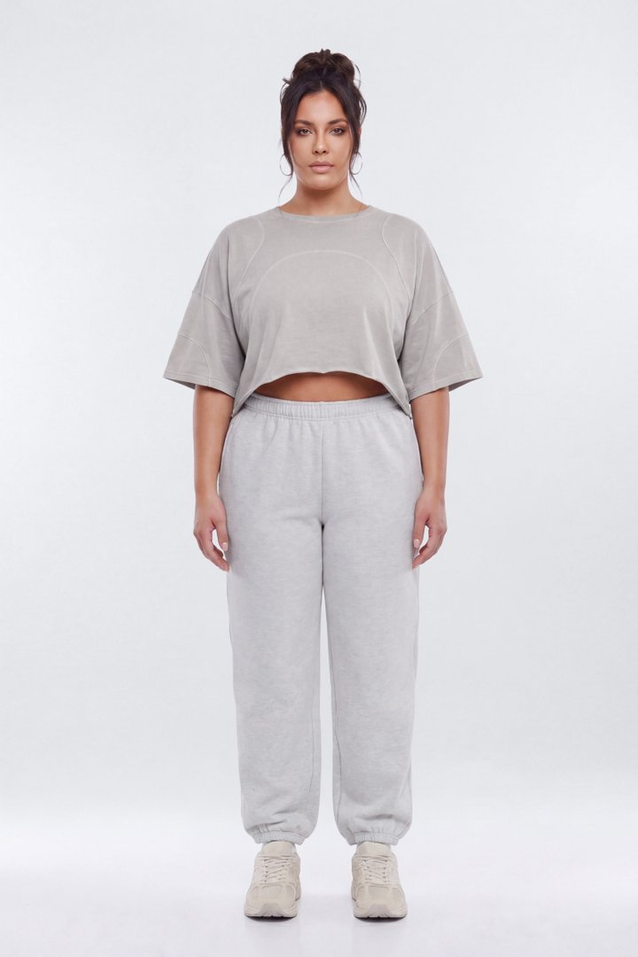 Cotton Jersey Oversized Stitched Short Sleeve Top - Stone