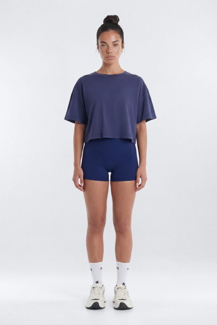Cotton Jersey Boxy Short Sleeve Top - Navy