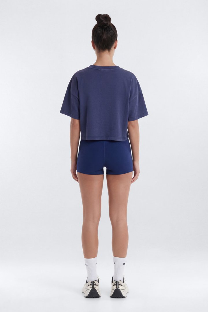 Cotton Jersey Boxy Short Sleeve Top - Navy