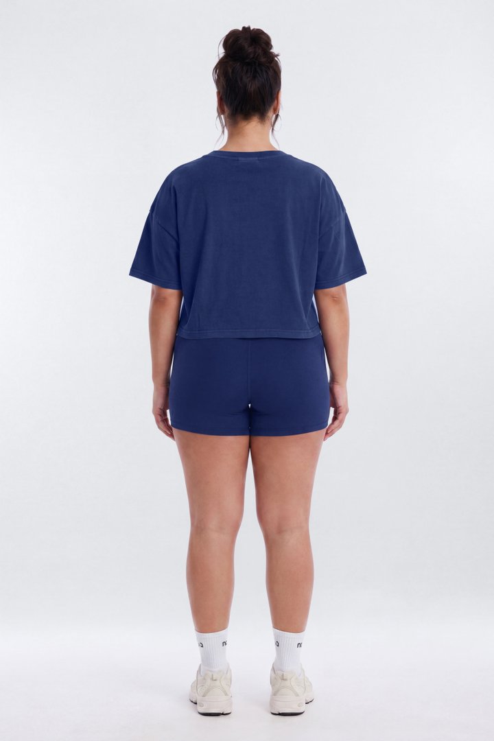 Cotton Jersey Boxy Short Sleeve Top - Navy