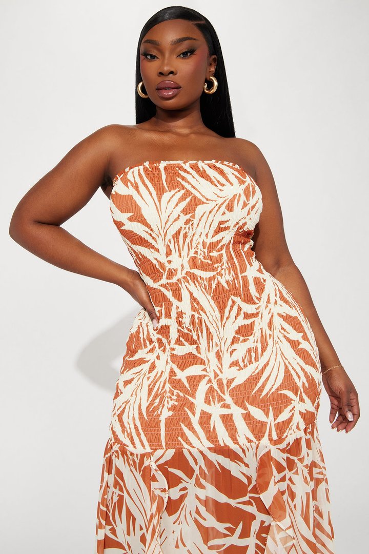 Amaya Tropical Maxi Dress - Cognac