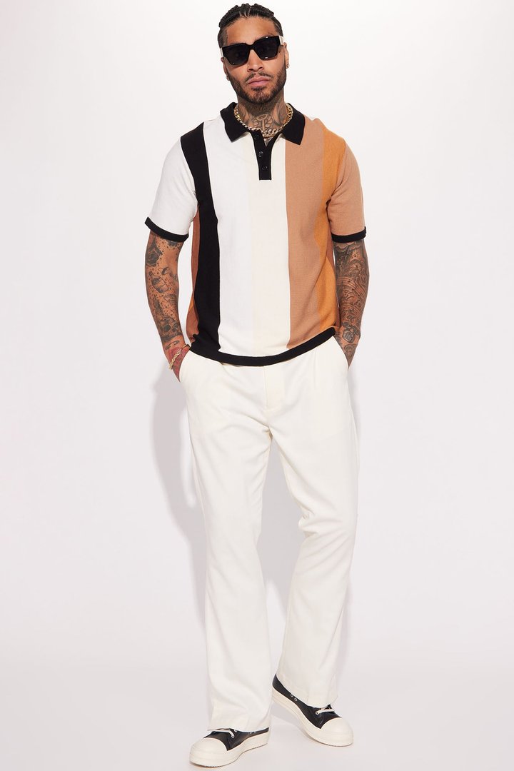 Levels Striped Short Sleeve Knit Polo - Brown/combo