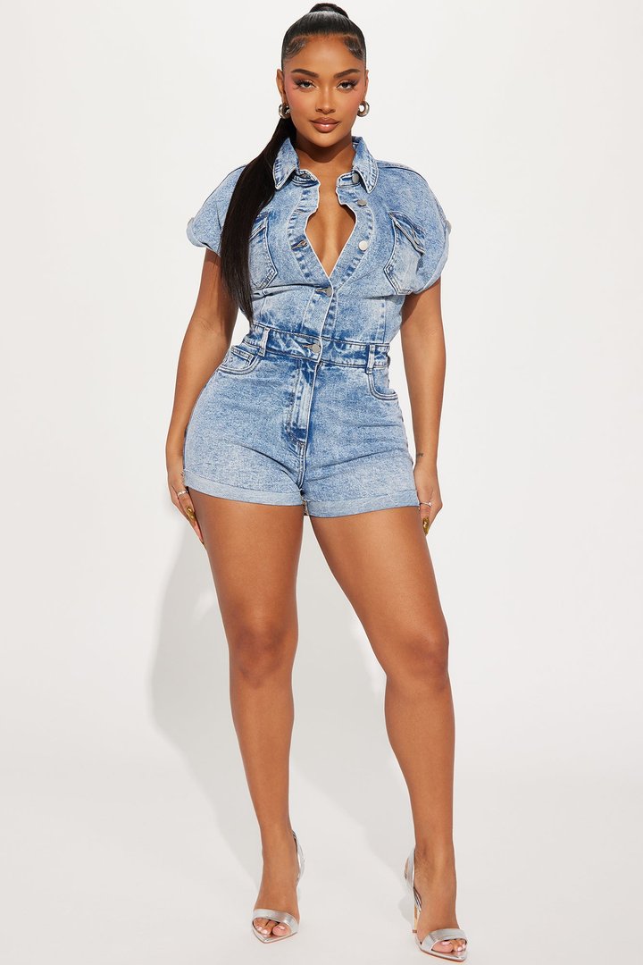 Know You Better Denim Romper - Light Wash