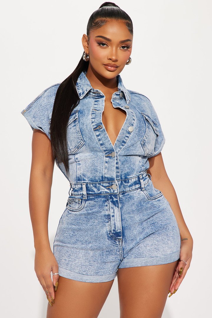 Know You Better Denim Romper - Light Wash