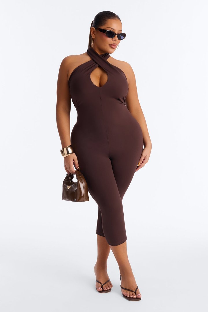 Rayna Halter Neck Capri Jumpsuit - Chocolate