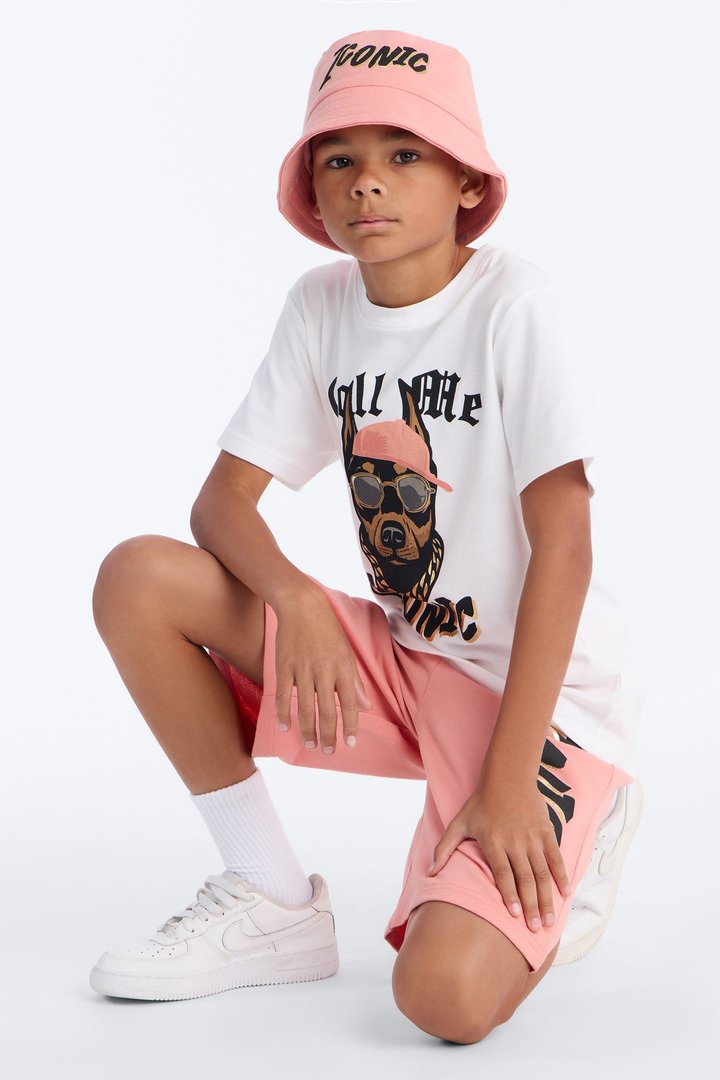 Mini Call Me Iconic Short Set With Bucket Hat - White/combo